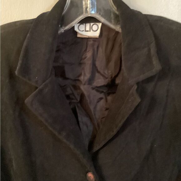 CLIO VINTAGE 90S SIZE MEDIUM BLACK VELVET LONG LENGTH 3 BUTTON BLAZER JACKET - Picture 5 of 9